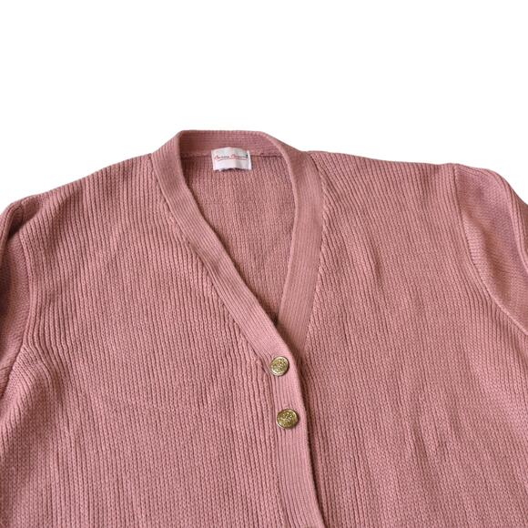 Vintage Bobbie Brooks Pink Knit Cardigan | 80s Retro Sweater with Gold Buttons - Picture 2 of 7